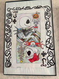 Whimsical, hand drawn print of Jack Skellington as a playing card